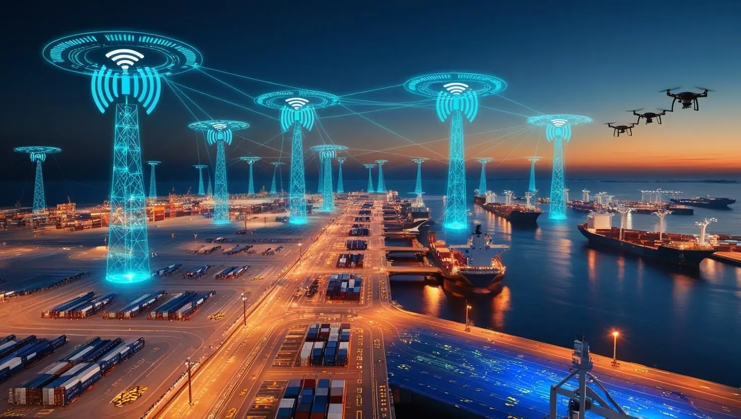 Imagen conceptual de un puerto inteligente integrado con IA