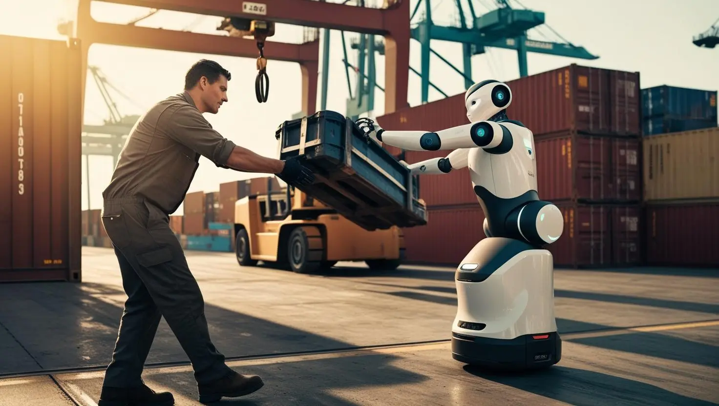Imagen de robots colaborando con humanos